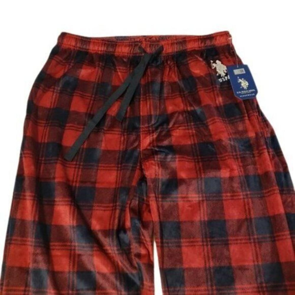 Men's Black and Red US Polo Assn Vintage Fleece Pajamas Pants Size L